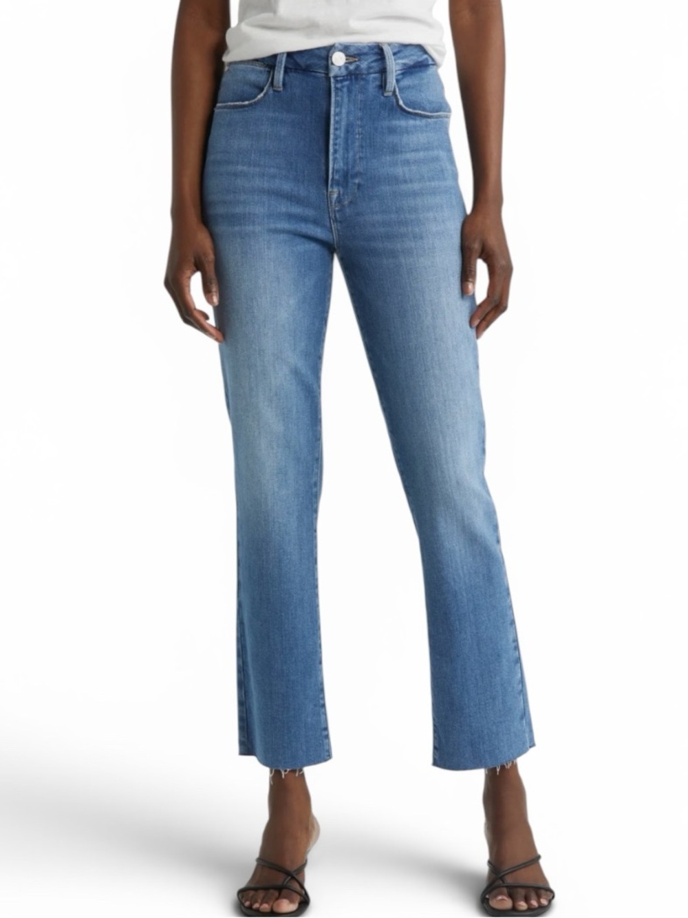 Frame Le Super High Straight Leg Frayed Hem Jeans